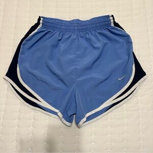 Nike Dri-Fit Tempo Running Shorts Womens Small Light Blue Navy Athletic Lined